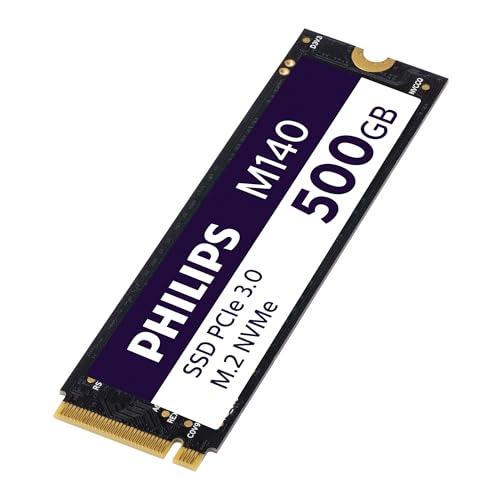 Philips Interne Solid State Drive M.2 M140 - NVMe PCIe Gen3 500 GB (2280), für Desktop-PCs und Notebooks, für Grafik- und Videobearbeitung, Gaming, Lesen 3500 MB/s, Schreiben 2800 MB/s von Philips