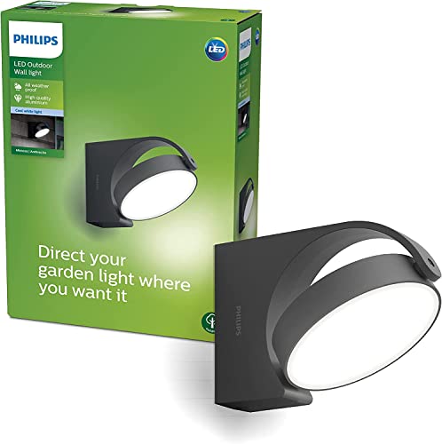 PHILIPS Mimosa Outdoor Wandleuchte (7 W), wetterfeste Außenleuchte mit beweglichem Panel und kaltweißer LED Beleuchtung, anthrazit, 4.000 Kelvin von Philips