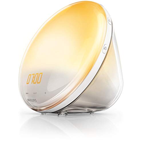 PHILIPS SmartSleep Wake-Up Lichtwecker, Farbige Sonnenaufgang- und Sonnenuntergangssimulation, 5 Naturgeräusche, FM Radio & Leselampe, Tap Snooze - HF3519/20 von PHILIPS