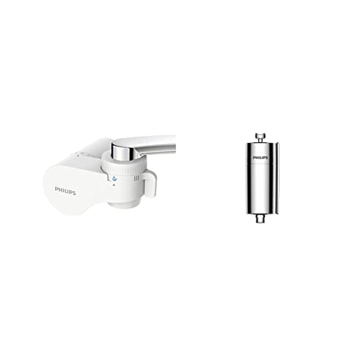 Philips AWP3754 X-Guard On Tap Wasser-Filter & AWP1775CH Inline-Duschfilter, KDF-Filtersystem gegen Rest-Chlor, Bakterien, Verunreinigungen, Wasser-Filter für Bad und Dusche, Chrom von PHILIPS