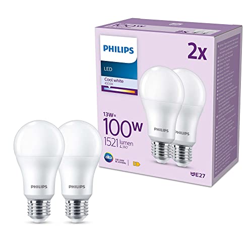 Philips Classic LED E27 Lampe, 100W, matt, neutralweiß, nicht dimmbar, Doppelpack von Philips Lighting