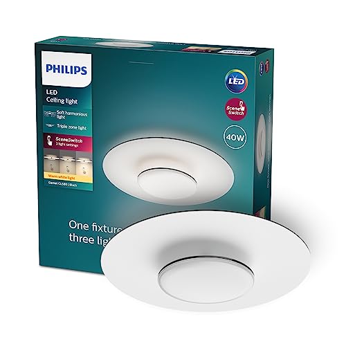 Philips Garnet Deckenleuchte, drei Dimmstufen durch SceneSwitch Technologie, 40W, warmweiß, schwarz von Philips