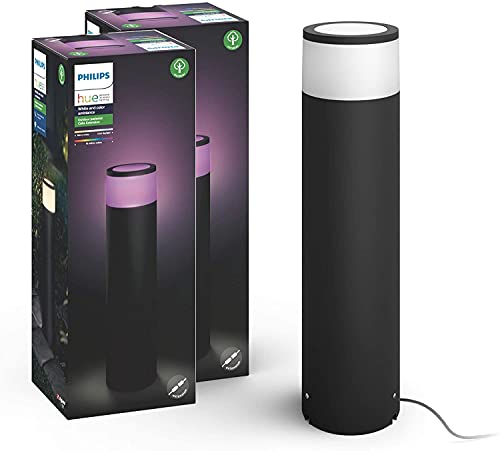 Philips Hue Calla Large Outdoor Sockelleuchte, 2er-Pack, Schwarz, 1x8W Erweiterung für den Aussenbereich schwarz 350lm, dimmbar, bis zu 16 Millionen Farben, steuerbar via App von Philips Hue