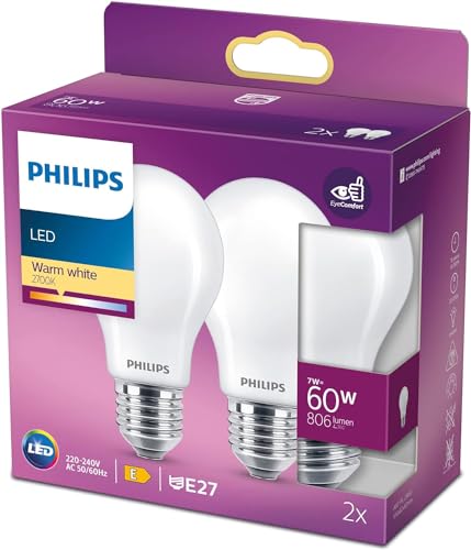 Philips LED classic Lampe 60 W, E27, warmweiß (2700K), 806 Lumen [Energieklasse A++], matt von Philips Lighting