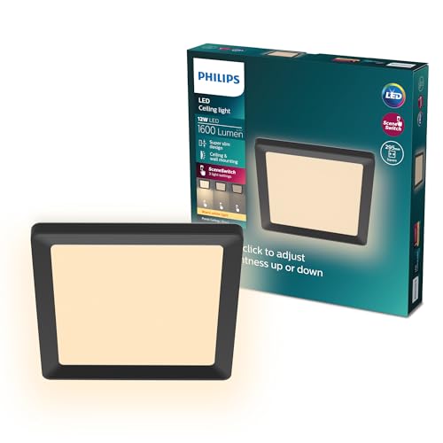 Philips LED SceneSwitch Deckenleuchte (12 W), rechteckig (30x30cm), mit warmweißen Licht, dimmbar, schwarz von Philips