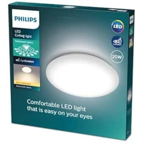 PHILIPS LED Moire Deckenleuchte (20 W), runde LED Leuchte mit warmweißem Licht, energiesparende Raumbeleuchtung mit EyeComfort, weiß PHILIPS LED Moire Deckenleuchte (20 W), runde LED Leuchte mit warmweißem Licht, energiesparende Raumbeleuchtung mit EyeComfort, weiß von Philips