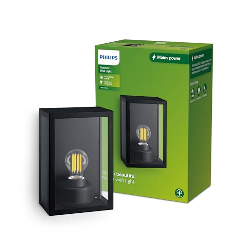 PHILIPS LED Alzor Wandleuchte für den Außenbereich, quadratisch, Leuchtmittel nicht im Lieferumfang enthalten, 25 W, IP44, Schwarz von Philips Lighting