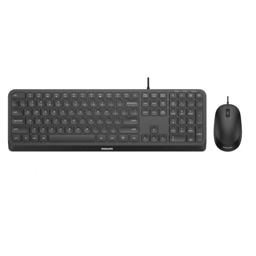 Philips SPT6207BL Tastatur und Maus Set mit Kabel - USB 2.0, ergonomisches Design und 1200 DPI Sensor, geräuschloses Klicken, für Links- und Rechtshänder, kompatibel mit PC, Mac, Schwarz, IT-Layout Philips SPT6207BL Tastatur und Maus Set mit Kabel - USB 2.0, ergonomisches Design und 1200 DPI Sensor, geräuschloses Klicken, für Links- und Rechtshänder, kompatibel mit PC, Mac, Schwarz, IT-Layout von PHILIPS