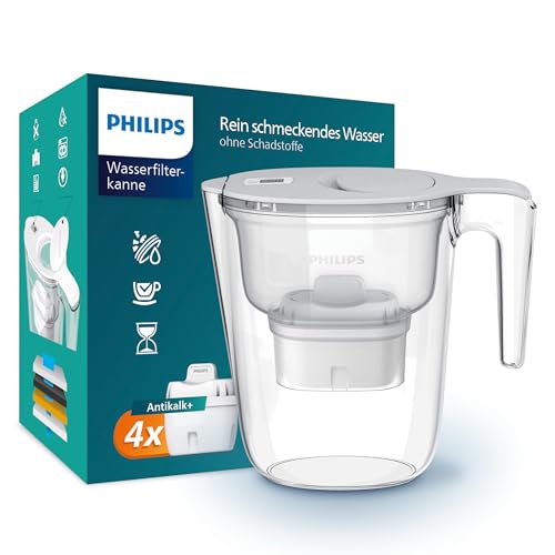 Philips Water Wasserfilterkanne +4 Antikalk+ Ersatzfilterkartuschen schneller Durchfluss elektronischer Timer reduziert Wasserhärte um bis zu 50 Prozent 2,6 L Philips Water Wasserfilterkanne +4 Antikalk+ Ersatzfilterkartuschen schneller Durchfluss elektronischer Timer reduziert Wasserhärte um bis zu 50 Prozent 2,6 L von Philips Water