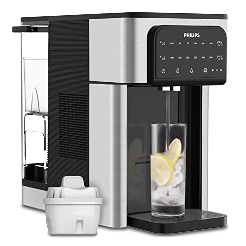 Philips Water All-IN-ONE-Wasserstation, Dispender für gefiltertes Heiß- und Kaltwasser, 2.8 L Fassungsvermögen, 6 Temperaturvoreinstellungen, Touchscreen ADD5980/31 Silber Schwarz Einheitsgröße von PHILIPS
