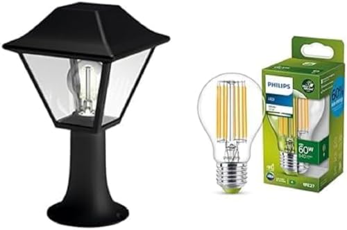 Philips myGarden Sockelleuchte Alpenglow, Aluminium, E27, schwarz + Philips ultraeffiziente LED Lampe, Glas, Warmweiß, 1 Stück von PHILIPS