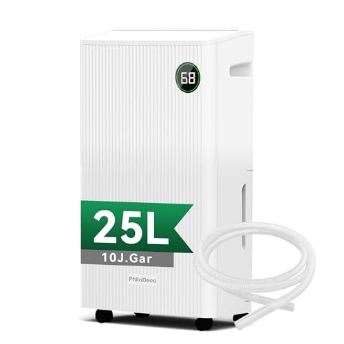 PHILODECO Luftentfeuchter elektrisch 25L, Entfeuchter elektrisch, Luftentfeuchter Keller für Räume bis zu 150m³/50m², Raumentfeuchter elektrisch 39dB mit Ablaufschlauch, Timer, Kindersicherung PHILODECO Luftentfeuchter elektrisch 25L, Entfeuchter elektrisch, Luftentfeuchter Keller für Räume bis zu 150m³/50m², Raumentfeuchter elektrisch 39dB mit Ablaufschlauch, Timer, Kindersicherung von PHILODECO