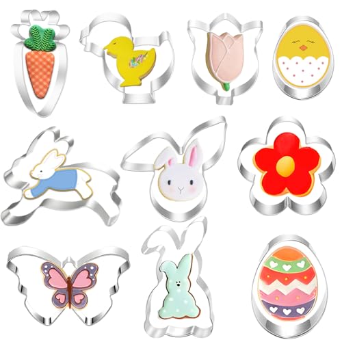 Ausstechform Ostern Set, 10 Stück Ausstecher Ostern Keksausstecher Ostern aus Edelstahl, Linzer Ausstecher Plätzchenausstecher von Hasen Ei Küken Karotte von PHISGNIO