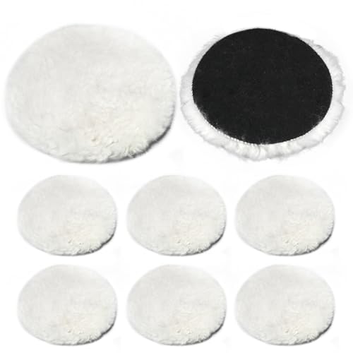 PHITUODA Woll-Polierpads, 12,7 cm, weiches Schaffell, Polierpads mit Klettverschluss auf der Rückseite zum Schneiden und Polieren von Verbindungen, für Automobil, Marine, Möbel, 8 Stück von PHITUODA