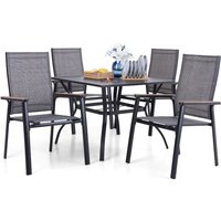 Phivilla - Garten Möbel Set 4 Stühle mit Tisch, Quadratischer Metall Tisch mit 4cm Schirmloch und 4 Aluminium Textilene Stühle, Terrasse, Balkon, von PHIVILLA