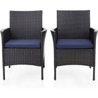 Phi villa 2er Set Rattan Stuhl mit Kissen aus Polyrattan und Stahlrahmen Gartenstuhl für Gartenbalkon Wasserdicht von PHIVILLA