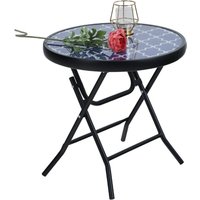 Klappbar Runder Beistelltisch Glas aus Metall Gartentisch Kaffeetisch Klein Balkontisch wetterfest pflegeleicht für Balkon Garten Terrasse Wohnzimmer von PHIVILLA