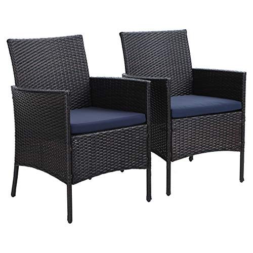 PHIVILLA 2er Set Rattan Stuhl mit Kissen aus Polyrattan und Stahlrahmen Gartenstuhl für Gartenbalkon Wasserdicht von PHIVILLA