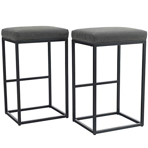 PHIVILLA 2er- Barhocker Barstühle mit Fußstütze, Küchenstühle PU-Leder, Rückenloser Hocker, Tresenhocker, Bistrohocker, für Innen Außen Esszimmer Hausbar Kaffee Stühle, Groß (Grau) von PHIVILLA