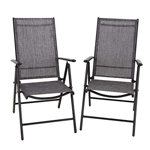 PHI VILLA 2er Sets Gartenstühle mit Aluminiumrahmen,Grey, 6X verstellbar mit 7 sitzpositionen Gartenstuhl Klappstühle hohe Rückenlehne Wetterresistent von PHI VILLA