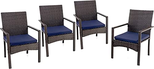 PHIVILLA 4 Stück Patio gepolsterte Rattan Stühle, Outdoor Modern PE Wicker Dining Armchair mit abnehmbaren Kissen für Deck, Hof, Veranda von PHIVILLA