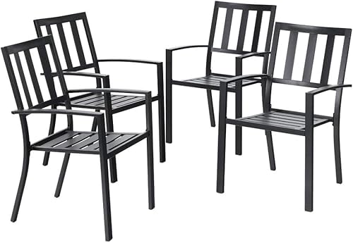 PHIVILLA 4er Set Gartenstühle Wetterfest Terrassenstühle Metall Balkonstuhl Stapelstühle mit Armlehnen für Garten und Außenbereich, Schwarz Stil 3 von PHIVILLA