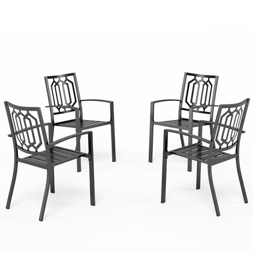 PHI VILLA 4er Set Gartenstühle Outdoor-Esszimmerstühle Terrassenstühle Metall Patio Balkonstuhl Stapelbar Stühle,Schwarz Stil 1 von PHI VILLA