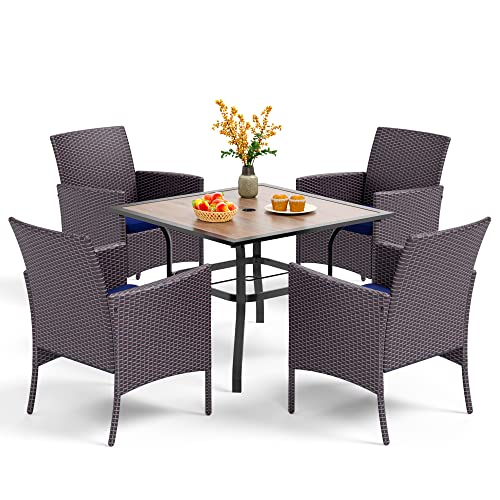 PHIVILLA 5-teiliges Gartenmöbel Set Wetterfest Gartentisch und Rattan Stühle Metall Balkonmöbel Terrassenmöbel für 4 Personen, 94cm Quadratischer Gartentisch mit 4 Gartenstühle für Balkon,Deck,Hof von PHIVILLA