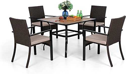 PHIVILLA 5-teiliges Gartentisch und Rattan Stühle Gartenmöbel Set Terrassenmöbel für 4 Personen Balkonmöbel Wetterfest, 94cm Quadratischer Gartentisch mit 4 Gartenstühle für Balkon,Deck,Hof von PHIVILLA