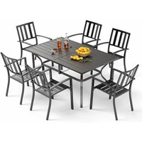 Gartenmöbel Set, Balkonmöbel, Gartentisch mit Stühlen Set, 6 Stapelbare Garten Stühle mit Tisch, Rechteckiger Metall-Esstisch mit Schirmloch von PHIVILLA