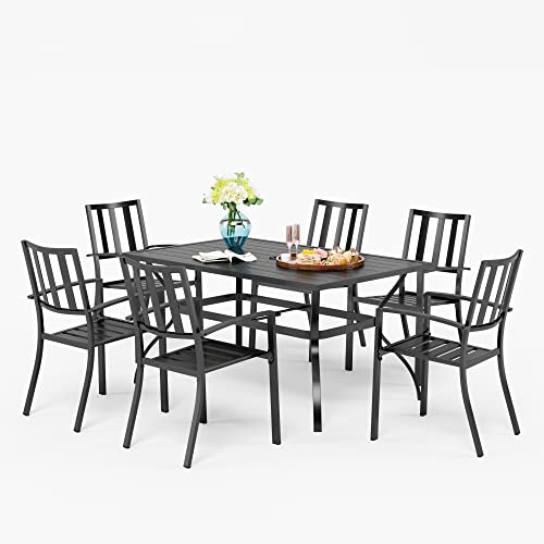 PHIVILLA Gartenmöbel Set 6 stühle mit Tisch Wetterfest Gartengarnitur Set 6 Personen mit Stapelbare Stühle Terrassenmöbel Set Outdoor Bistro Möbel Sets Metall von PHIVILLA