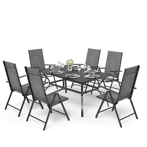 PHIVILLA Gartenmöbel Set Balkonmöbel Gartentisch mit Stühlen152×95 Metall Gartentisch 7-Fach Verstellbar Hochlehner Klappbar Sets of 6, Terassenmöbel Außen Wetterfest Grau von PHIVILLA