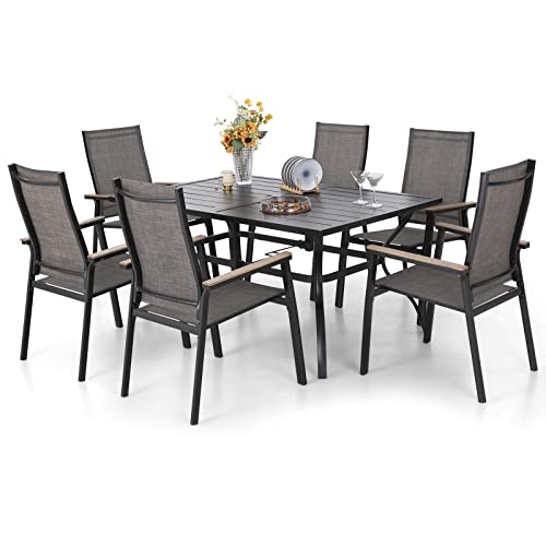 PHIVILLA Gartenmöbel Set Balkonmöbel Terrasse Rechteckiger Gartentisch mit 6 Stühlen Outdoor Tisch & Textilene Stapelbare Stühle 6er Set Balkon Bistro Garten Möbel Set von PHIVILLA