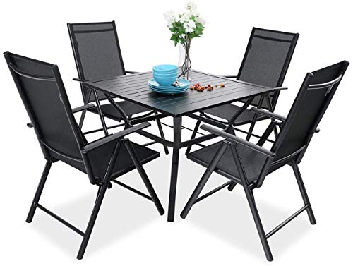 PHIVILLA Gartenmöbel Wetterfest Outdoor Terrassenmöbel Balkonmöbel Sitzgruppe Gartenstühle Klappar Aluminium 6X Verstellbar, Gartentisch mit Stühlen Gartenmöbel Set (Schwarz) von PHIVILLA