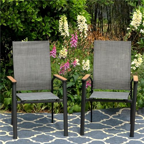 PHIVILLA Gartenstühle 2er Set Aluminium Terrassenstühle mit Textilene Stapelbare Balkonstuhl für Garten Balkon Outdoor Terrasse Wetterfest von PHIVILLA