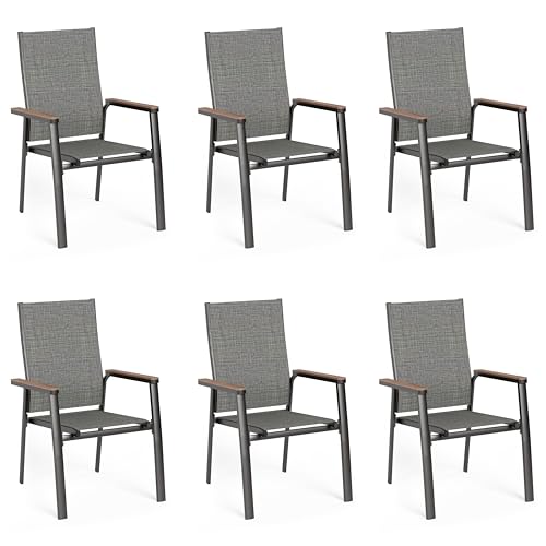 PHIVILLA Gartenstühle 6er Set Aluminium Terrassenstühle mit Textilene Stapelbare Balkonstuhl für Garten Balkon Outdoor Terrasse Wetterfest von PHIVILLA