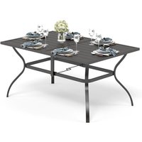 Gartentisch for 6 Person Stahl Rostfreier Rahmen 152×95cm Gartentisch mit Schirmloch Wetterfest Metall Terrassentisch Freien Esstisch Schwarz von PHIVILLA