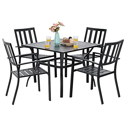 PHIVILLA Gartentisch und Stühle 4er Set Terrassentisch Stühle Metall Outdoor Bistro Gartenmöbel Sets Wetterfest (Streifen), Schwarz, Chairs: 64 x 58 x 89 cm Table:94 x 94 x 72 cm, S5-1 von PHIVILLA