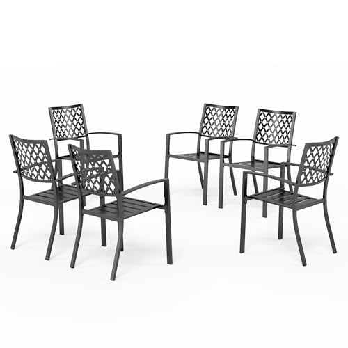 PHI VILLA Metall Terrasse im Freien Esszimmer Stühle Satz von 6 stapelbar Bistro Deck Stühle für Garten Hinterhof Rasen, schwarz von PHI VILLA