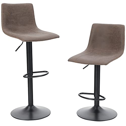 PHIVILLA Barhocker Set mit 2 Barhockern mit Rückenlehnen und Fußstütze, verstellbarer Drehgelenk, Gasdruckfeder, PU-Leder, Küchenbarhocker, Frühstücksbarhocker für Theke, Küche und Zuhause, Braun von PHIVILLA