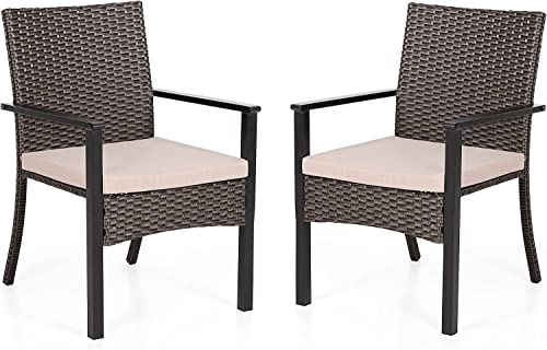 PHIVILLA Outdoor Wicker Chairs Set von 2, Rattan bedeckt Metall Sessel mit abnehmbarem Kissen, Heavy Duty Möbel Set für Patio, Deck, Veranda, Yard von PHIVILLA