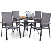 Garten Möbel Set 4 Stühle mit Tisch, Quadratischer Metall Tisch mit 4cm Schirmloch und 4 Aluminium Textilene Stühle, Terrasse, Balkon, Bistro von PHIVILLA