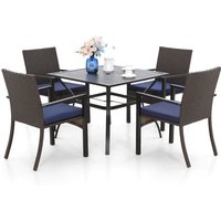 Rattan Balkonmöbel Set, Gartenmöbel Set 4 Stühle mit Tisch, Quadratische Stahl Lamellen Tisch mit 4cm Schirmloch und 4 Polyrattan Sessel für von PHIVILLA
