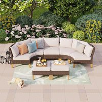 Phivilla - Rattan Garten Loungemöbel Set für 5-7 Personen Gartensofa Balkonmöbel Sitzgruppe Terrasse Outdoor Balkon Sofa Sessel Hocker Ottomane mit von PHIVILLA
