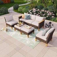 Rattan Lounge Gartenmöbel Set für 5-7 Personen Gartensofa Sitzgruppe Terrasse Outdoor Balkon Sofa Sessel Hocker Ottomane mit Sitzkissen Wetterfest von PHIVILLA