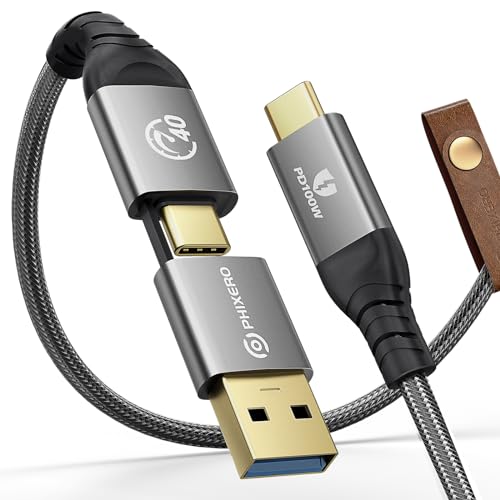 PHIXERO für Thunderbolt 4 Kabel 0.5M, 40Gbps Datentransfer/ 8 K@60 Hz Videoausgang/ 100W USB-C auf USB-C Ladekabel, 2 in 1 USB-A/C Kompatibel mit USB 4, Thunderbolt 3, MacBook, Docking, eGPU PHIXERO für Thunderbolt 4 Kabel 0.5M, 40Gbps Datentransfer/ 8 K@60 Hz Videoausgang/ 100W USB-C auf USB-C Ladekabel, 2 in 1 USB-A/C Kompatibel mit USB 4, Thunderbolt 3, MacBook, Docking, eGPU von PHIXERO