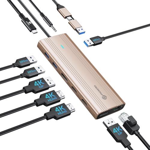 PHIXERO Displaylink Dock 10 in 1 USB C Docking Station 2 Monitor 4K@60Hz für Mac M1/M2, Windows, mit 2 in 1 USB Cable, 2 HDMI & 2 DisplayPort, 100W PD, 3 USB 3.2 [10 Gbps], Ethernet, Audio von PHIXERO