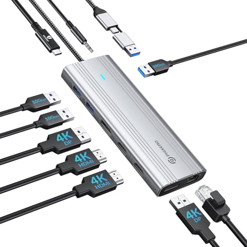 PHIXERO Displaylink Dock 10 in 1 USB C Docking Station 2 Monitor 4K@60Hz für Mac M1/M2, Windows, mit 2 in 1 USB Cable, 2 HDMI & 2 DisplayPort, 100W PD, 3 USB 3.2 [10 Gbps], Ethernet, Audio von PHIXERO