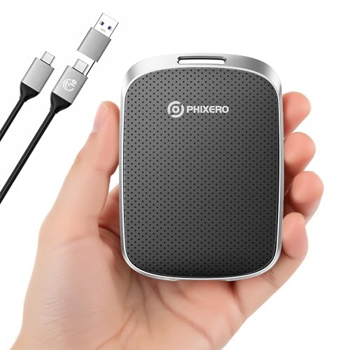 PHIXERO Tragbare Extern SSD 2TB Bis zu 550MB/s, USB 3.2 Gen 2 USB C to C&A for Smartphone/Tablet/PC/Laptop/Kamera (Schwarz) von PHIXERO