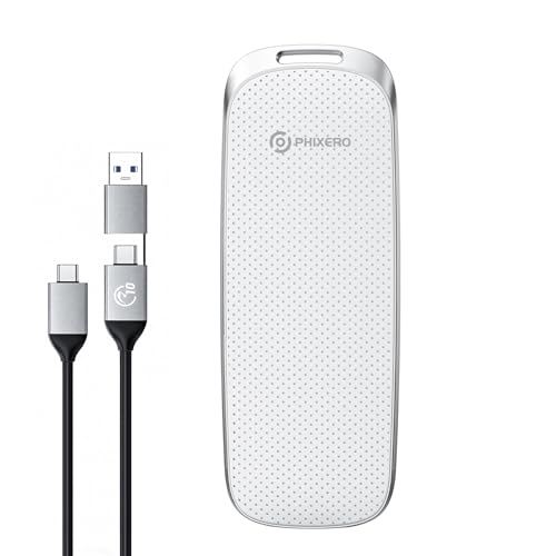 PHIXERO P10PRO Externe Tragbare NVMe SSD 512GB, Bis zu 1050MB/s, USB 3.2 Gen2, Inklusive 2-in-1 USB C Kabel, Externe Festplatte Portable SSD für iPhone 15+/Android/Windows/Mac, Weiß von PHIXERO